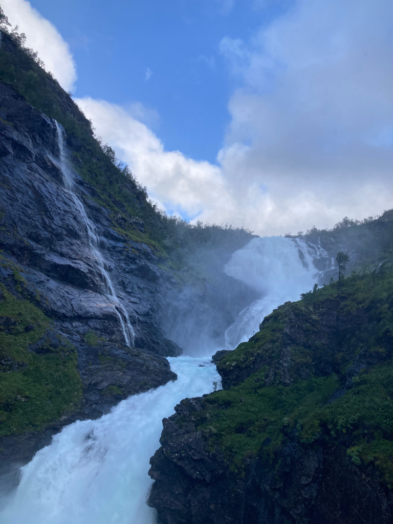 Waterfall from Flamsbana railway, an amazing thing to do in Flam with kids